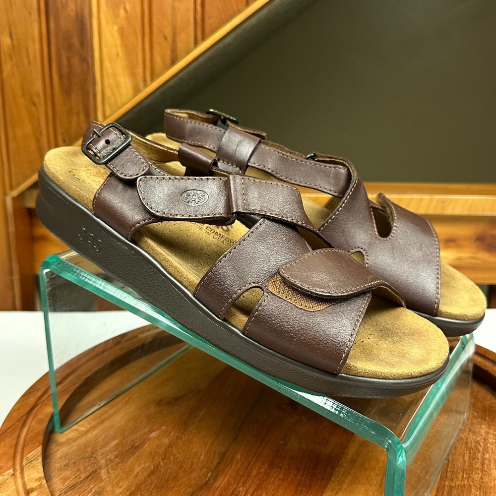 SAS Tripad Comfort Sandals Womens 9 Narrow Brown Leather Made in USA Adjustable